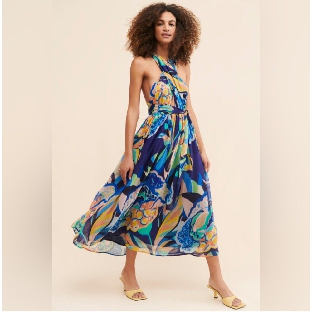 Anthropologie Alexandra Farmer Printed Halter Maxi Dress Floral Size S